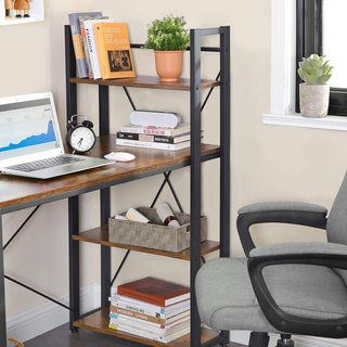 Escritorio, Mesa para Ordenador con Estantes a la Derecha o a la Izquierda, Mesa de Oficina de 120 cm, para Estudio, Oficina en Casa, Montaje Fácil, Marrón Vintage y Negro LWD48X