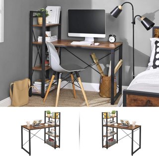 Escritorio, Mesa para Ordenador con Estantes a la Derecha o a la Izquierda, Mesa de Oficina de 120 cm, para Estudio, Oficina en Casa, Montaje Fácil, Marrón Vintage y Negro LWD48X