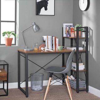 Escritorio, Mesa para Ordenador con Estantes a la Derecha o a la Izquierda, Mesa de Oficina de 120 cm, para Estudio, Oficina en Casa, Montaje Fácil, Marrón Vintage y Negro LWD48X