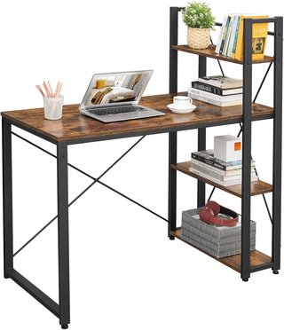 Escritorio, Mesa para Ordenador con Estantes a la Derecha o a la Izquierda, Mesa de Oficina de 120 cm, para Estudio, Oficina en Casa, Montaje Fácil, Marrón Vintage y Negro LWD48X
