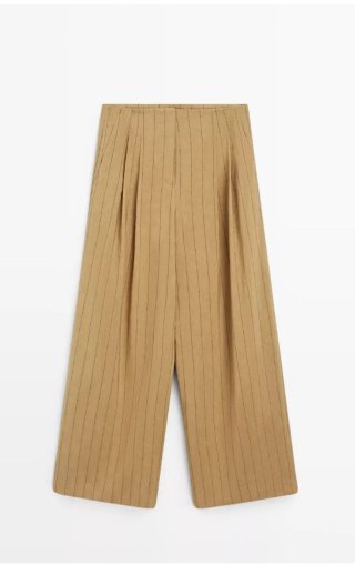 Pantalón ancho pinzas color mostaza