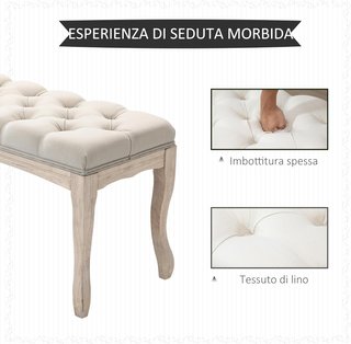 Banco de Dormitorio Vintage con Botones, Banco Tapizado con Patas de Madera para Entrada, Pasillo y Sala de Estar, 110X40X48Cm, Beige