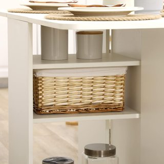 Mesa de Cocina Plegable con 2 Cajones y Armario con Puertas, Mesa Plegable con 6 Ruedas de Aglomerado, 120X80X75 Cm, Blanca