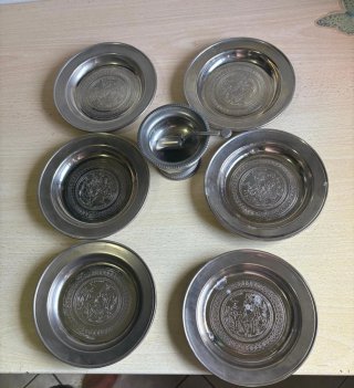 Set Vintage Piattini e Zuccheriera Peltro 95%