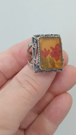 Anillo Plata Ley Encapsulado Flores Vintage