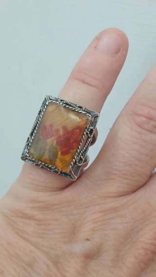 Anillo Plata Ley Encapsulado Flores Vintage