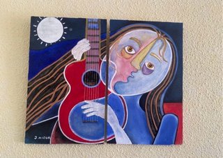 2 Cuadros Pintados a Mano Guitarra y Rostro