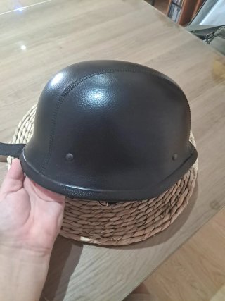 Casco Moto Cuero Negro Estilo Retro