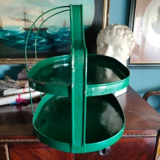 Antiguo Bandeja vintage verde 2 niveles