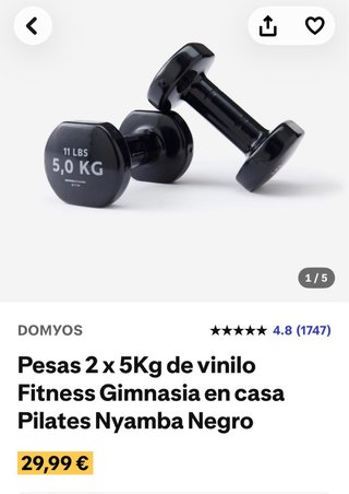 2 Pesas Vinilo 5Kg Fitness Gimnasia Pilates