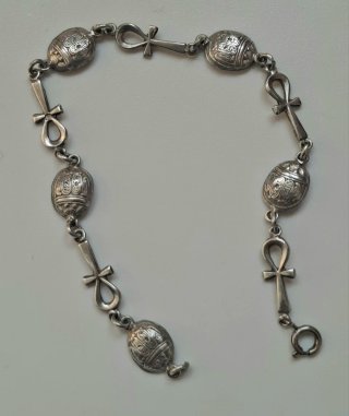 Pulsera Vintage Plata Egipto Ankh Escarabajo