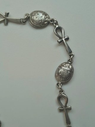 Pulsera Vintage Plata Egipto Ankh Escarabajo