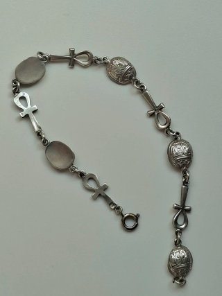 Pulsera Vintage Plata Egipto Ankh Escarabajo
