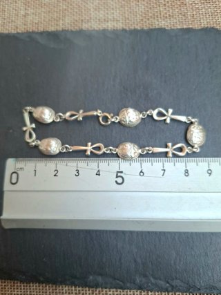 Pulsera Vintage Plata Egipto Ankh Escarabajo