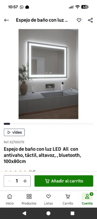 Espejo Baño Bluetooth, antivaho, táctil ROTO
