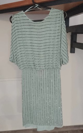 Vestido fiesta lentejuelas plateadas talla S