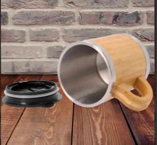 Taza Térmica Bambú y Acero 300ml Nueva