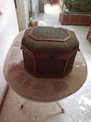 Baúl Cesta Octogonal Bambú y Madera