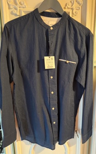 Camicia uomo Pull&Bear blu cotone e lino S