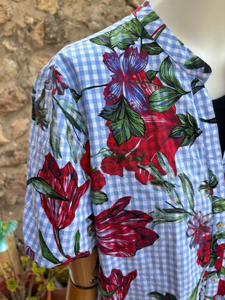 Vestido de Zara flores cuadro vichy azul talla M