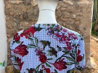 Vestido de Zara flores cuadro vichy azul talla M