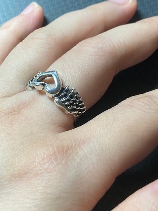 Anillo Corazón Alas Acero Plateado