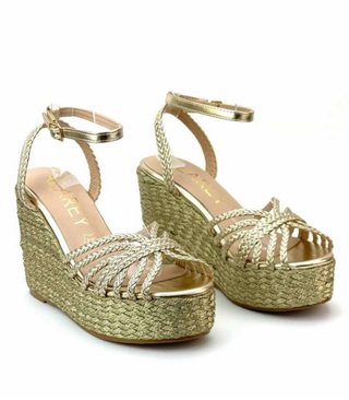 Sandalias mujer cuña AZAREY doradas talla 41