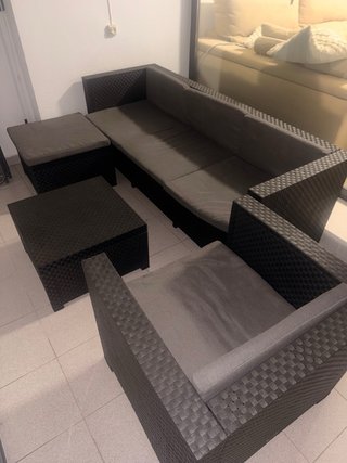 Conjunto Muebles Terraza Ratán Negro y Gris NUEVO