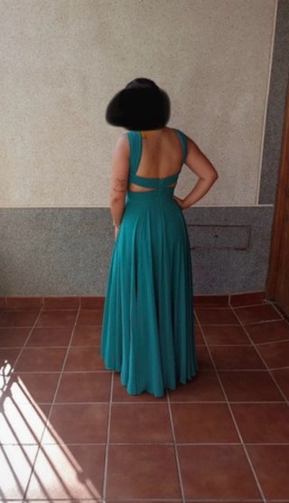 Vestido largo fiesta verde azulado