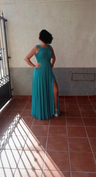 Vestido largo fiesta verde azulado