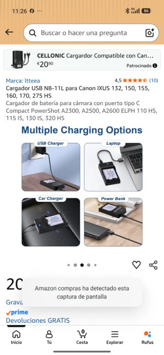 Cargador USB NB-11L Canon IXUS