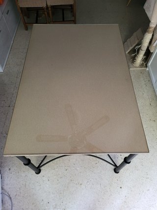 Mesa de forja con cristal y madera - 120x80cm