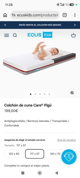 Colchón cuna Ecus Kids Care Pigü 117x57