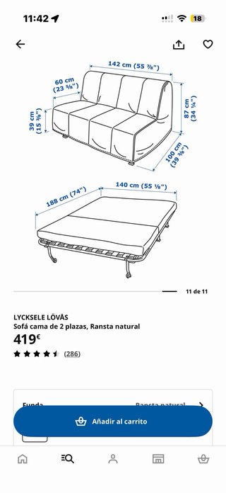 Sofá cama Ikea LYCKSELE LÖVÄs