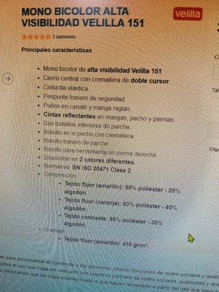 Mono de trabajo bicolor alta visibilidad Talla L
