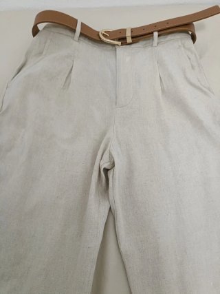 Pantalón Zara Lino Beige Talla XS con Correa