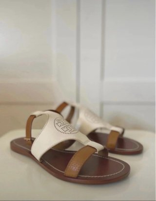 Sandalias Tory Burch Piel Marrón y Blanca