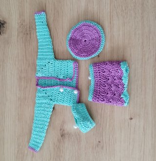 Conjunto crochet Barbie: falda, top y chaqueta