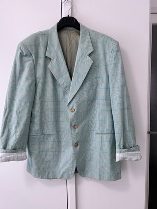 Giacca Vintage Quadri Verde Acqua Sartoriale