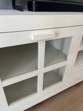 Mueble TV madera maciza con cristal