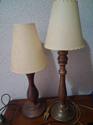 Lámparas de mesa vintage madera y tela