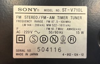 Sony ST-V710L Sintonizador FM/AM Negro