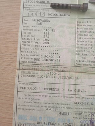 Chasis Husqvarna 610 TE 1994 Matriculado