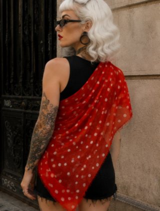 Pañuelo Mango Maxi Rojo Lunares Blancos