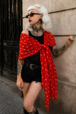 Pañuelo Mango Maxi Rojo Lunares Blancos