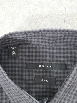 Camicia Gucci Uomo Skinny a Quadri Grigia Tg 39