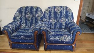 Sofá 2 plazas y 2 butacas vintage azul