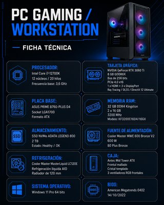 PC Gaming i7-12700K RTX 3060 Ti 32GB 2TB
