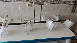 Lámpara de comedor 8 tulipas cristal y metal