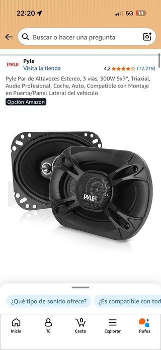 Altavoces Pyle 3 vías 300W 5x7 Coche